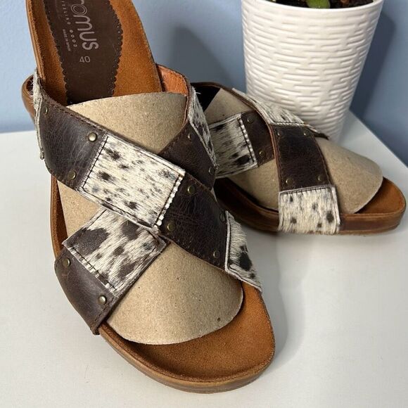 Romus Vegan Leather Cow print sandal Heels sz 8 - Picture 1 of 7
